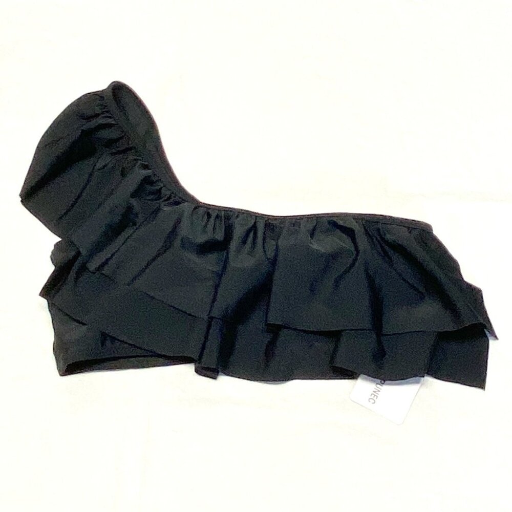 One-Shoulder Double Ruffle Bikini Top Bralette VIMPUNEC Black S Trendy Swimwear